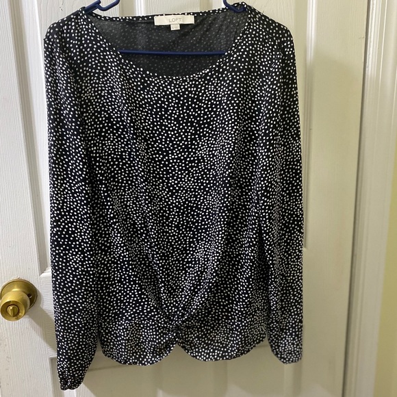 LOFT Dotted Mixed Media Twist Hem Top - Picture 2 of 14